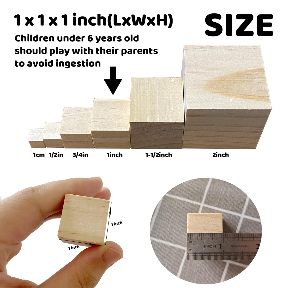 MUXGOA Unfinished Wooden Cubes,Pack of 50 Wood Blocks for Crafting,1 Inch Wood Square Blocks for Crafts Making & DIY Projects & Decor