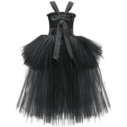 Halloween Black Tutu Dress for Girls Tulle Dresses Fairy Costume Princess Dress up for Kids Toddler Little Girl Birthday Party Outfit Size 5-6