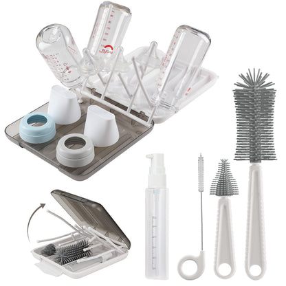 Baby Bottle Brush,6 in 1 Bottle Cleaner Set with Extendable Silicone Bottle Brush,Drying Rack,Nipple & Straw Brushes,Soap Dispenser & Organizer Case,Ideal Gifts for Babies& Moms