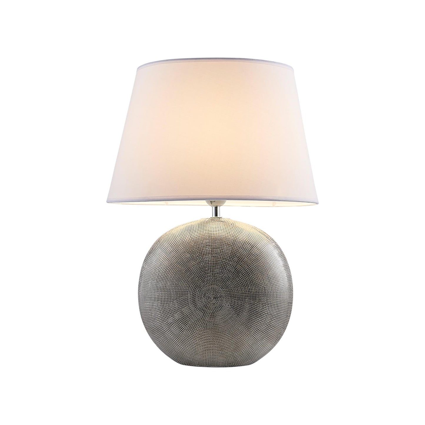Lucande 19" Modern Ceramic Table Lamp, Silver Jar-Style Base with White Fabric Shade, Elegant Bedside Lamp for Nightstand or Living Room, E26 Base Bulb Not Included