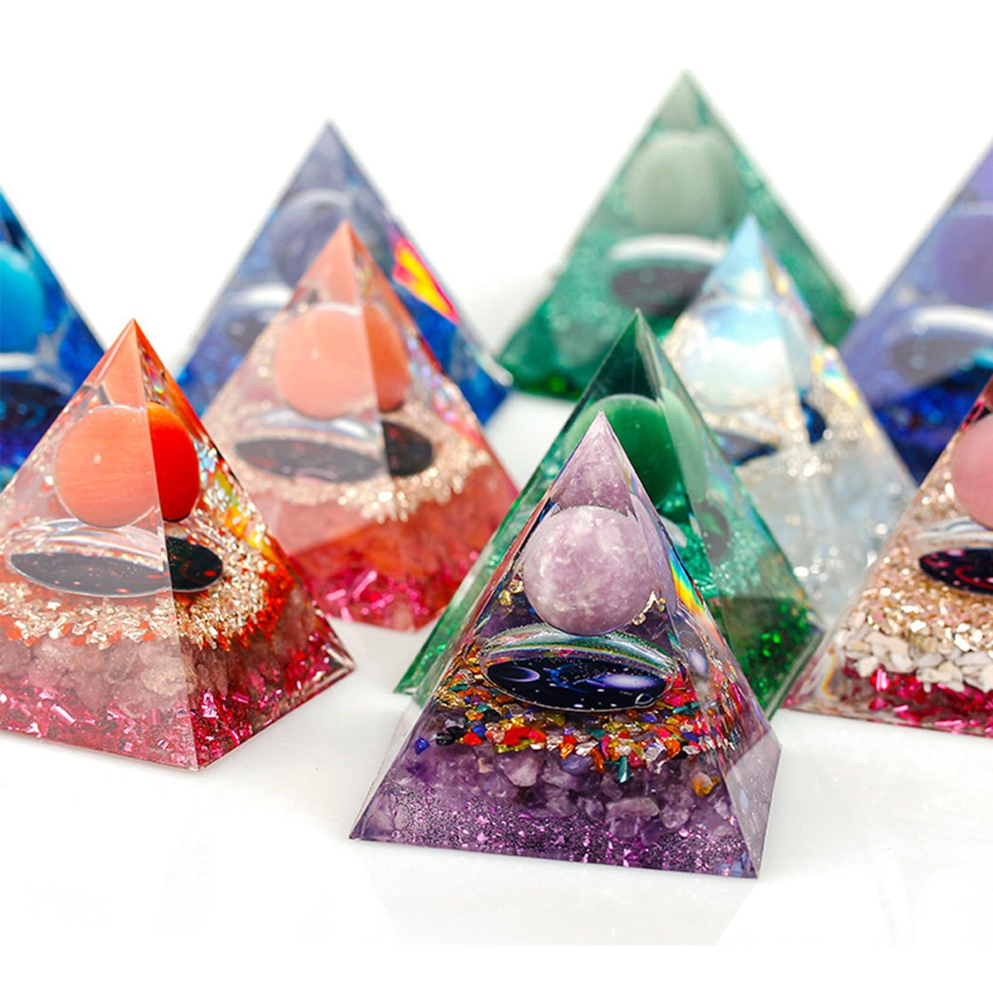 SEVNPRIME Handmade Constellation Crystal Pyramid Unique Positive Energy Orgonite Pyramid Decoration Gemini Blue Agate Crystal Pyramid Ornaments for Office/Living Room/Bedroom/Yoga(Gemini)