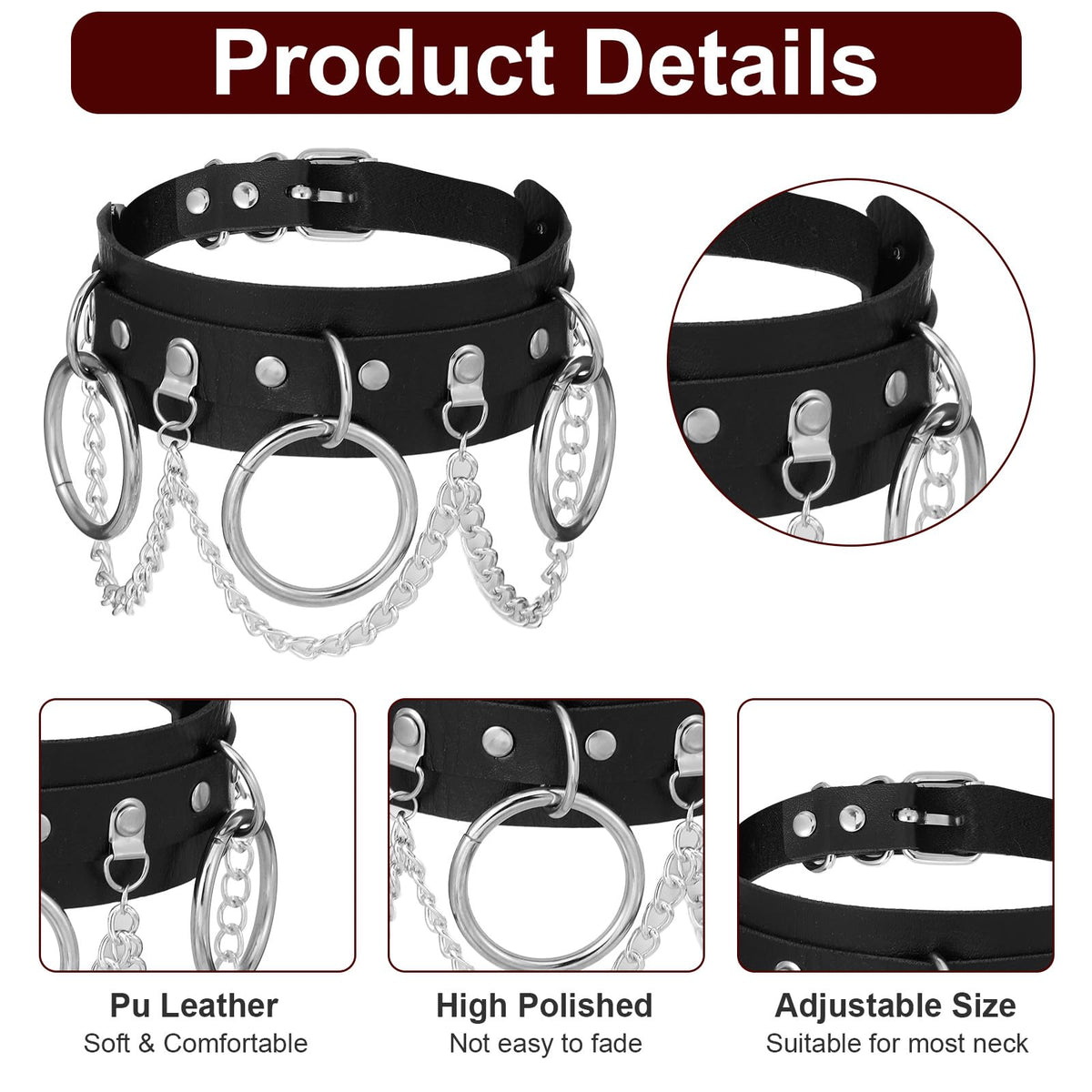 Afcabakila Black Punk Goth Choker Necklace & Spiked Studded Bracelets Set, 9 Adjustable PU Leather Collars & 6 Rivet Spiked Cuffs, Gothic Rock Metal Wristband for Daily Wear Cosplay Festival