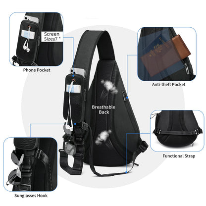 TUDEQU Sling Bags for Men,8 Pockets One Shoulder Backpack Large 19L,Crossbody,Single Strap,Black,Travel,Hiking,Women