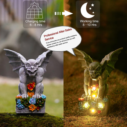 Philodwell Gothic Gargoyle Garden Statues: Outdoor Sculptures with Succulent Lights Decor for Patio Lawn Yard Art - Gifts for Mom Grandma