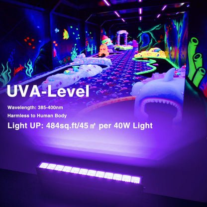 Atfoyer 40W LED Black Light Bar for Glow Party, Blacklight with Plug &Switch, Each Light Up 484 Sq.ft Area, Halloween Glow Lights, Fluorescent Body Paint, Stage Lighting