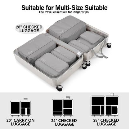Hanke 7 Set Compression Packing Cubes for Travel, Expandable Large Packing Cubes for Suitcases and Backpack, Luggage Packing Organizer Bags with Double Zipper as Travel Essentials,Light Grey