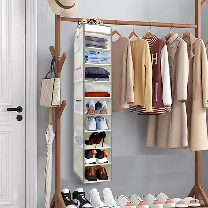 Large-Sized Hanging Shoe Organizer 10-Shelf, Sturdy Hanging Closet Organizer