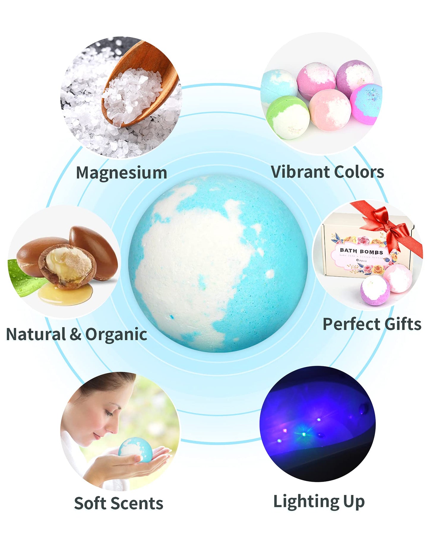 Light Up Bath Bombs with Surprise Inside, 4.23 oz XL Natural Gift Set 6 with Essential Oils, Magnesium Large Bath Bombs for Women Relaxing Spa Skin Moisturize Gifts for Women