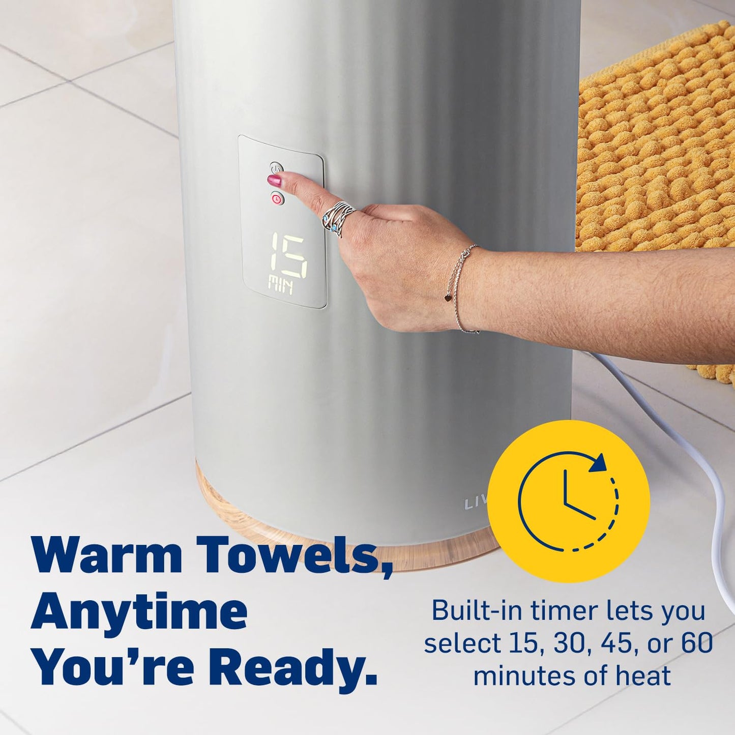 Live Fine Towel Warmer | Bucket Style Luxury Heater with LED Display, Adjustable Timer, Auto Shut-Off | Fits 40” x 70” Oversized Towel - Height 21.25 Inches and 12.9 Inches Wide