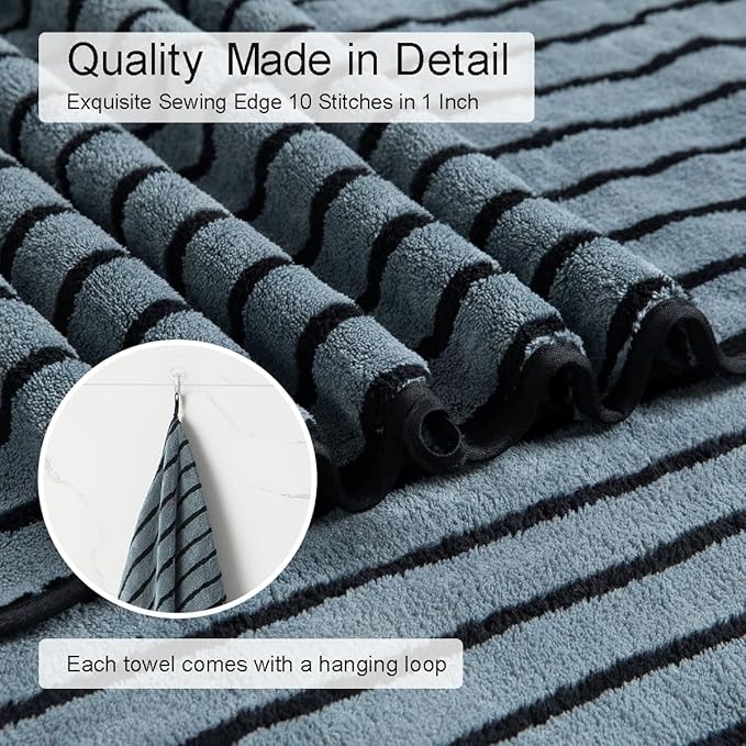 8 Pcs Grayish Blue Cabana Stripe Large Bath Towel Oversized Bath Sheet-2