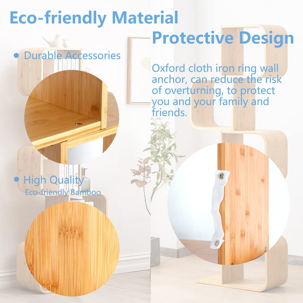 briteman S-Shaped Geometric Modern Bamboo Bookshelf, Large Capacity Creative Display Curved Rack Free-Standing 2 in 1 Bookcase Storage CDs, DVDs Book Shelf for Home, Office, Living Room (NEW 5-Tier)