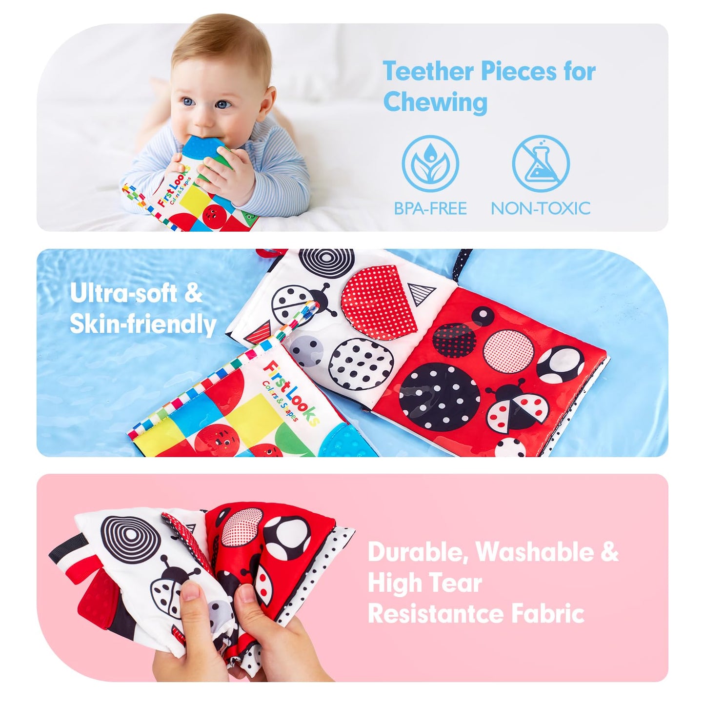 hahaland 2 Pack Baby Toys 0-6 Months, High Contrast Soft Baby Books, Hangable Sensory Toys Crinkle Cloth Books Folding Infant Toys, Newborn Toys 0-3 6 9 12 Months Boys Girls Gifts