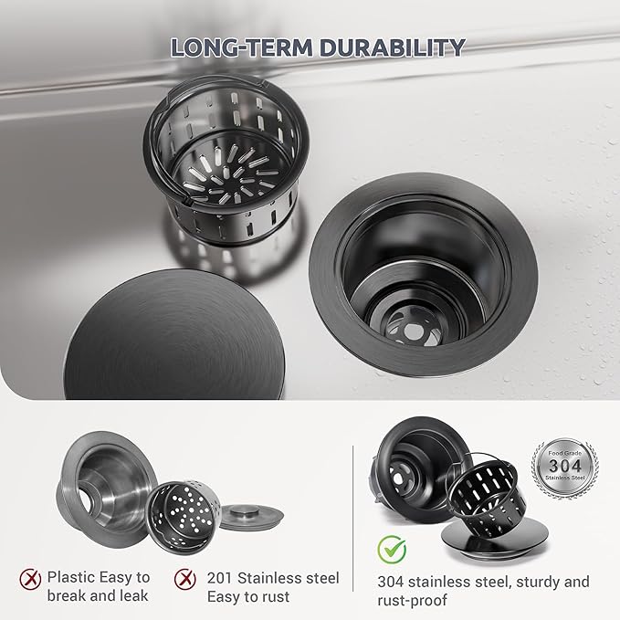 BOTEMY Stainless Steel Black Sink Drain Strainer 3-1/2'' Kitchen Sink Drain