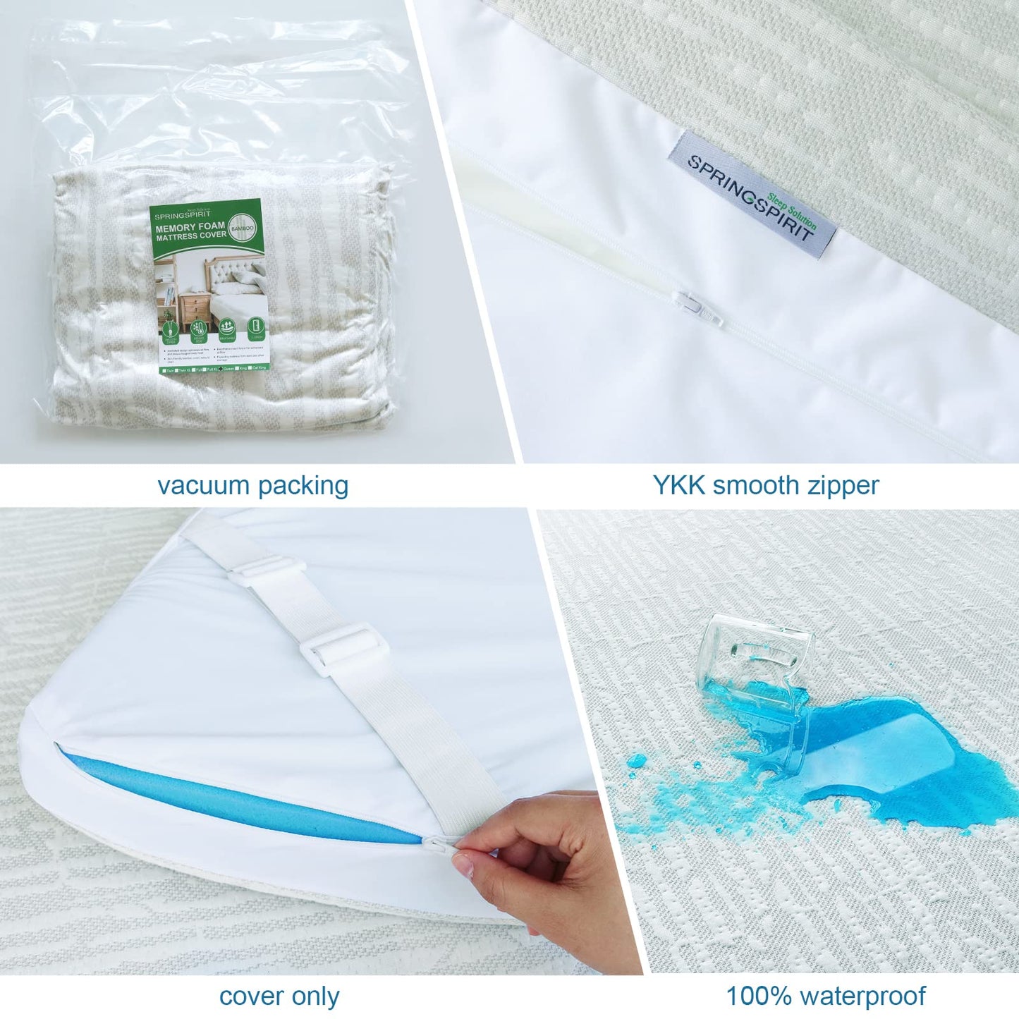 Mattress Topper Cover Protector Queen Size 3 Inch, 100% Waterproof Viscose Cooling Mattress Topper Encasement Zippered with Adjustable Straps, Fit Memory Foam Mattress Topper