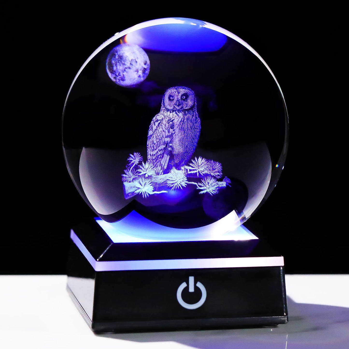 Arikyrist 3D Owl Crystal Ball Figurine with LED Base Laser Owl Gifts for Men Women Owl Lovers on Christmas Birthday Decorative Owl Statue Ball Glass Animals Globe Night Light for Home Decor (80mm)