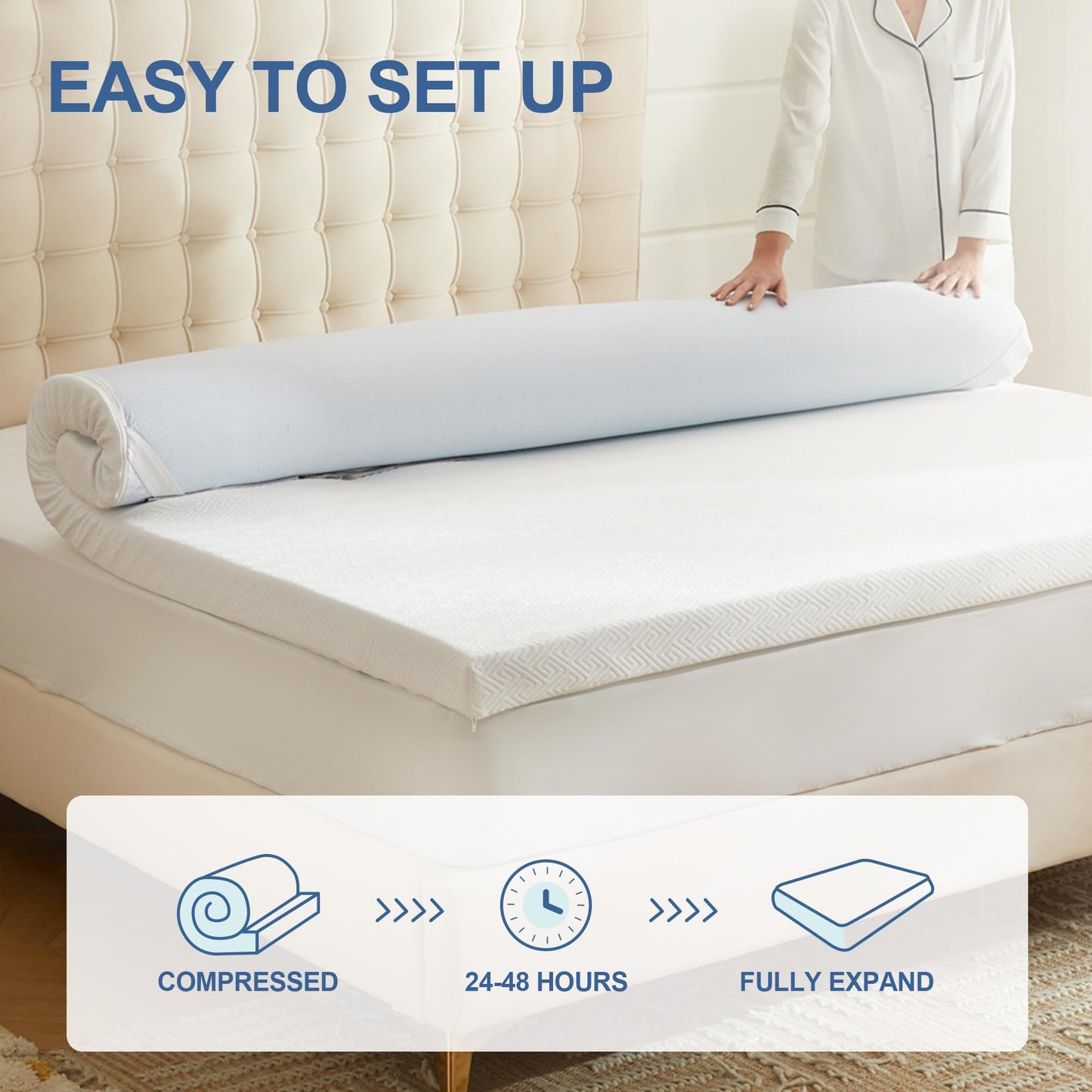Eiayeebil 2 Inch Memory Foam Mattress Topper Twin XL, Memory Foam Pad with Removable & Washable Cover, Bed Topper for Back Pain, Non-Slip Ventilated Design, Twin XL Size