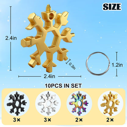 10 Packs Snowflake Multi Tool,18 in 1 Snowflake Multitool,Snowflake Wrench/Bottle Opener/Screwdriver Kit, Stainless Steel Portable Star Tool for Men Christmas Great Gifts (10)