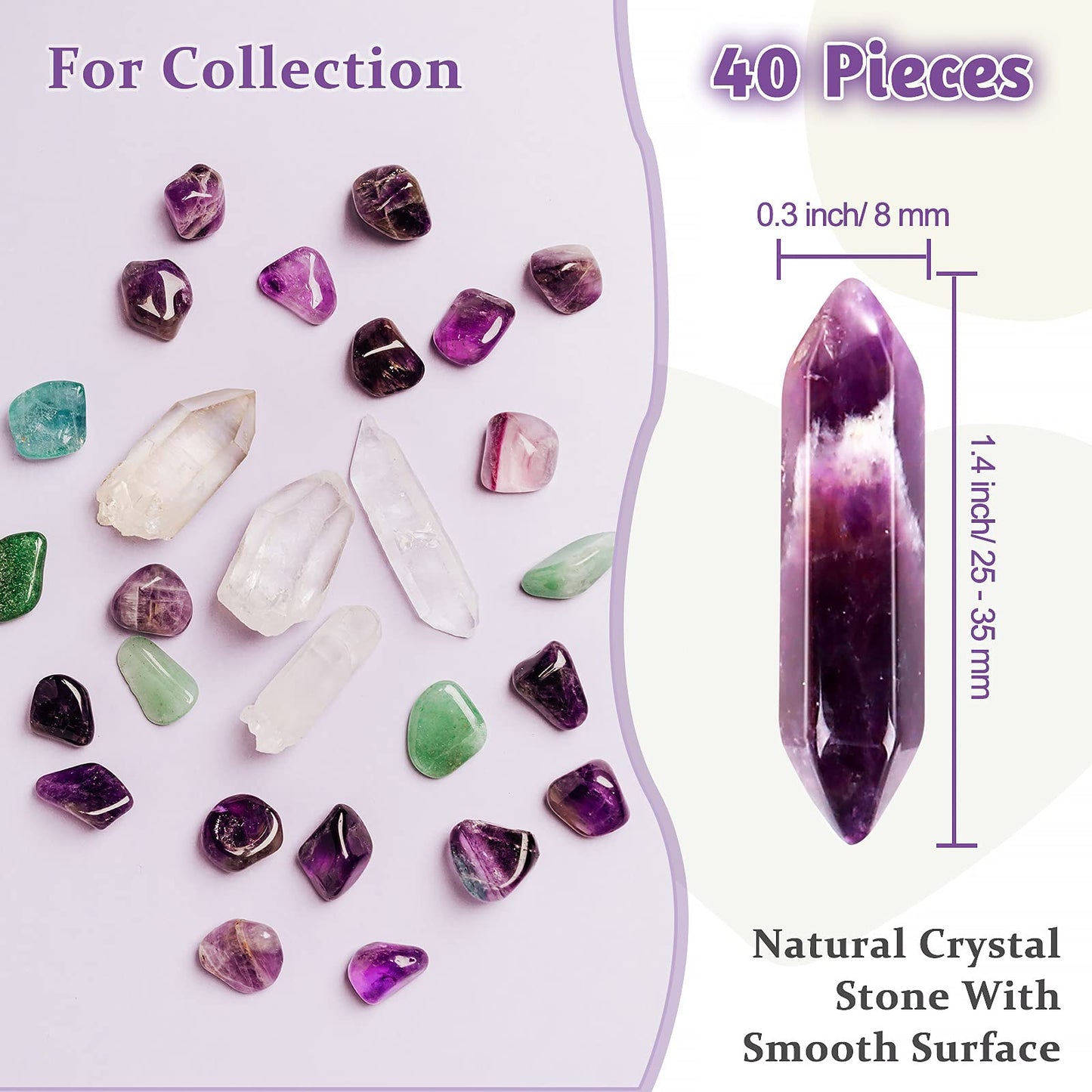 Ecation 40 Pieces Healing Crystal Wands Hexagonal Handmade Amethyst Rose Quartz Chakra Reiki Points Faceted Prism Bars for Meditation Crystal Therapy, 1 Inch-1.4 inch