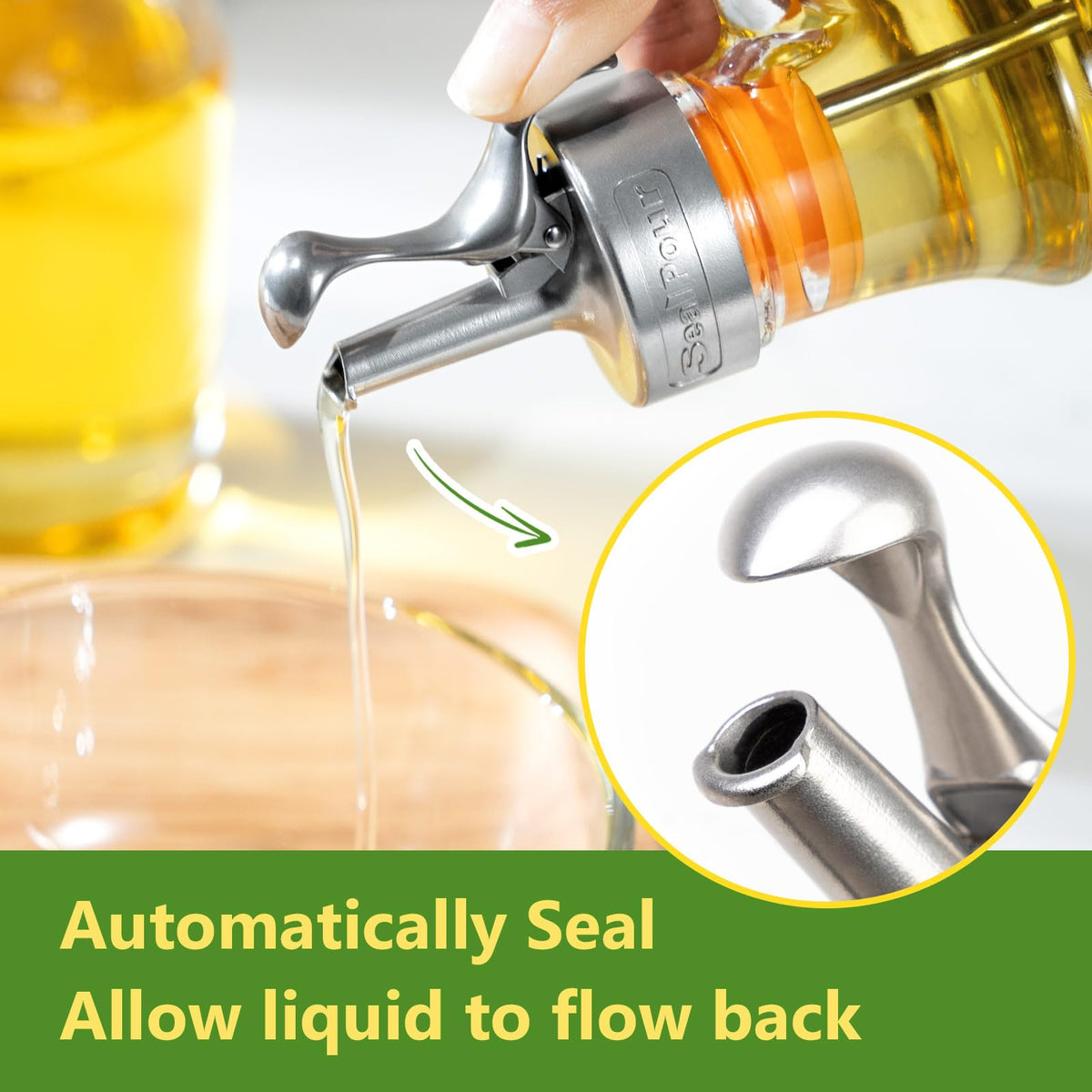 Olive Oil Dispenser Bottle,Glass Oil Dispenser with Stainless Steel Spouts,Oil Bottles for Kitchen, Oil Dispenser Bottle with Drip Free Spouts (2pcs) 12 oz