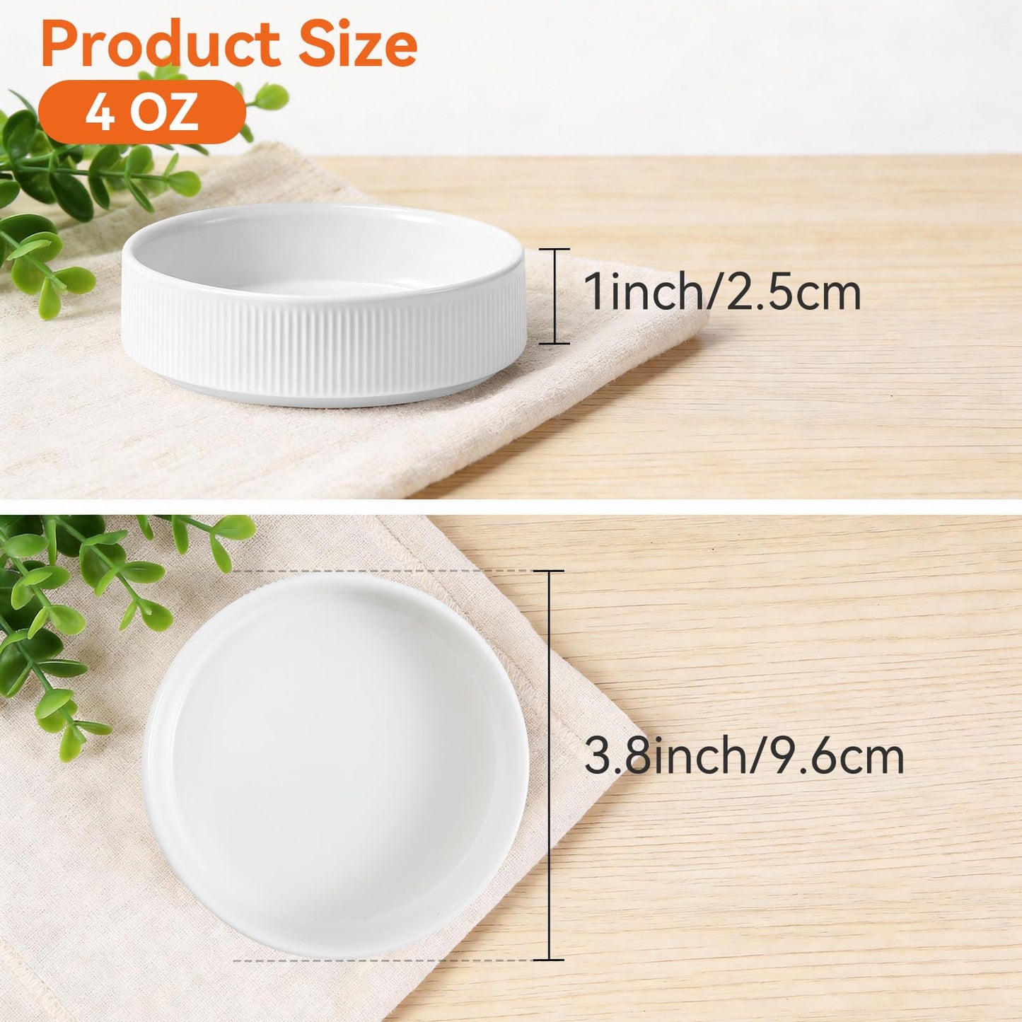 IJRPLM 6 Pcs Sauce Dish Ceramic Dipping Bowls, 4 oz Small Condiment Bowls with Ribbed Edge, Pearl White Sauce Cups, Small Serving Bowl for Sushi Sauce Appetizer Side Dishes Condiments