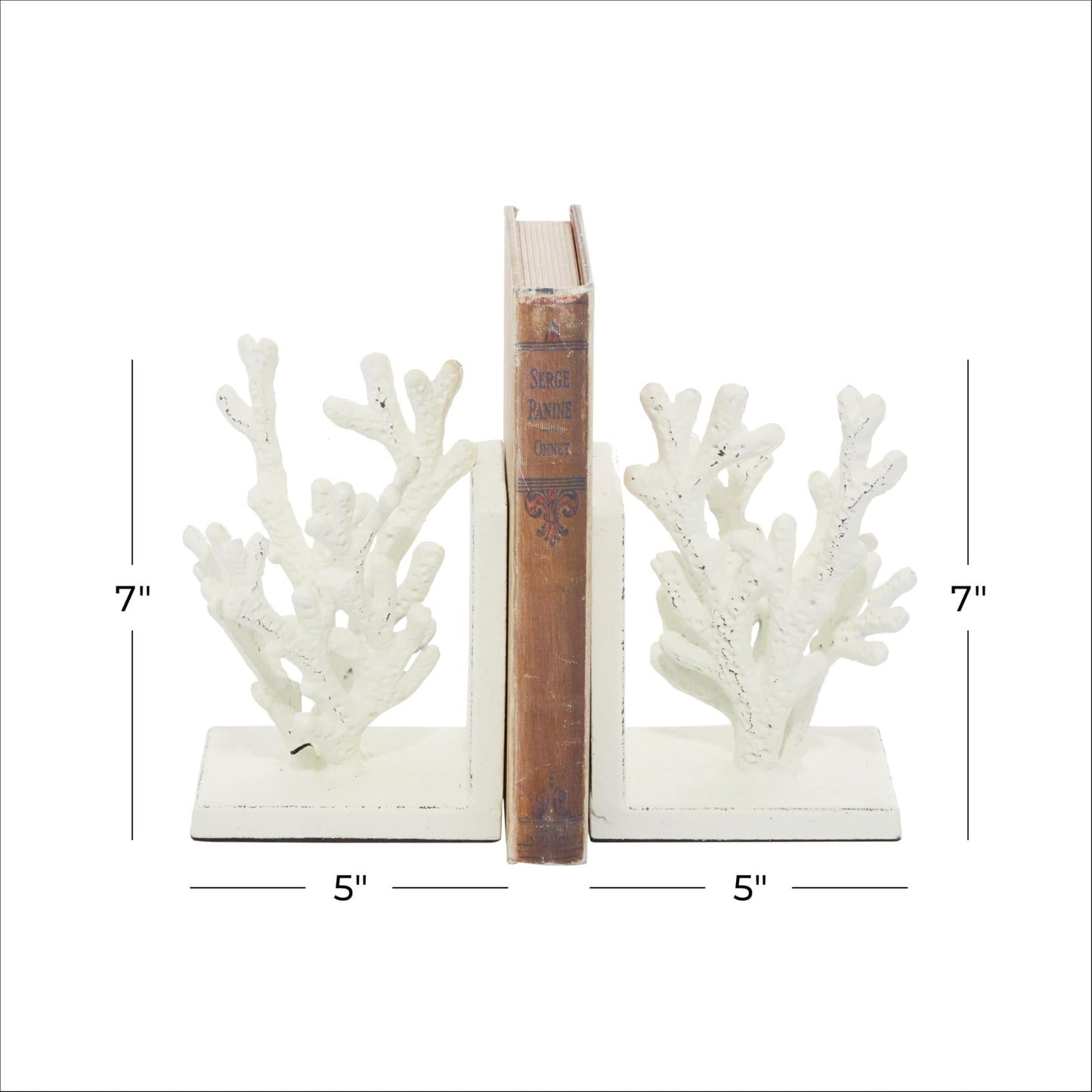 Deco 79 Metal Coral Decorative Bookends Non Skid Bookends, Set of 2 Office Bookends5"W, 7"H, White