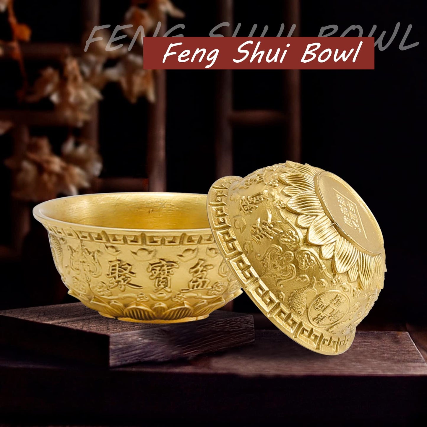 LIDSCURA 3.1 inch Feng Shui Treasure Basin Wealth Prosperity Bowl, Mini Brass Cornucopia/Golden Offering Bowl Good Luck Table Centerpieces Home Office Decorations(Golden)
