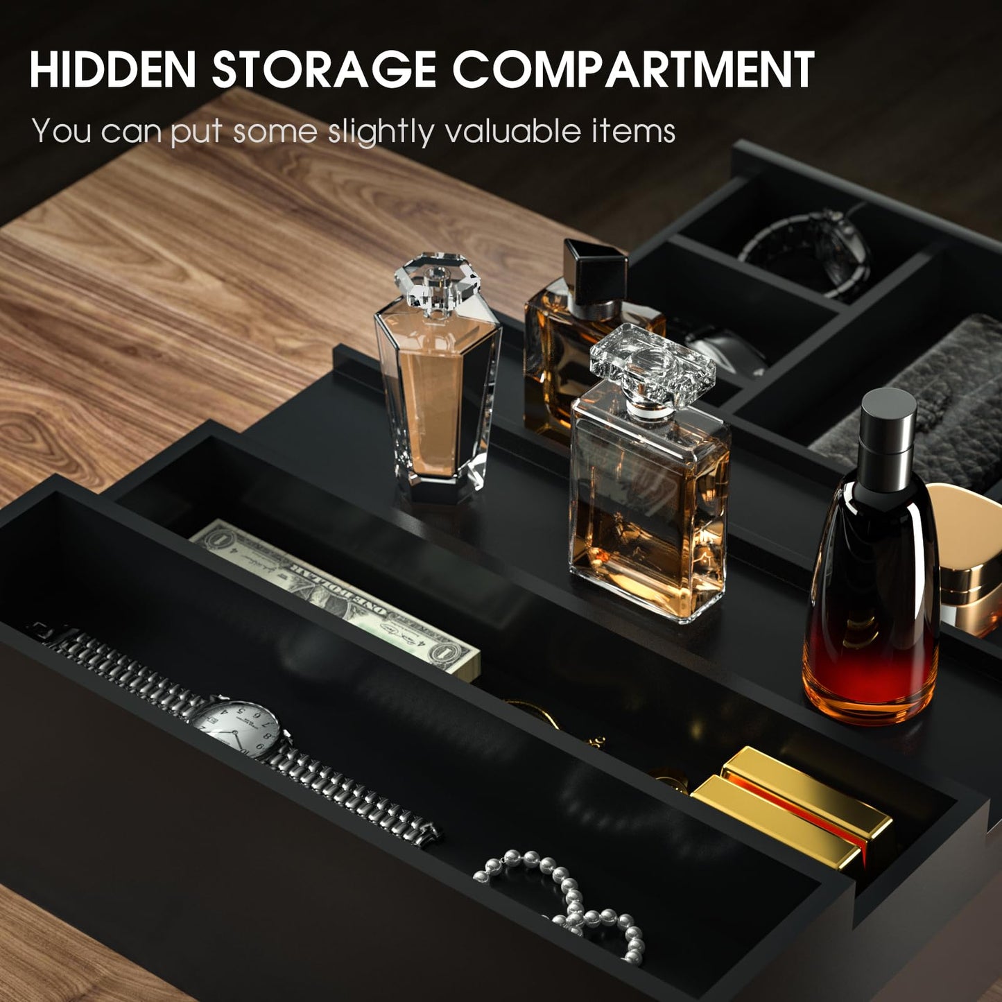 Sephyroth Cologne Organizer for Men 4 Tier of Elevated Cologne Display Shelf with Drawer Storage Perfume Organization and Storage Display Risers,Great Gift for Man(4Tier-Black)