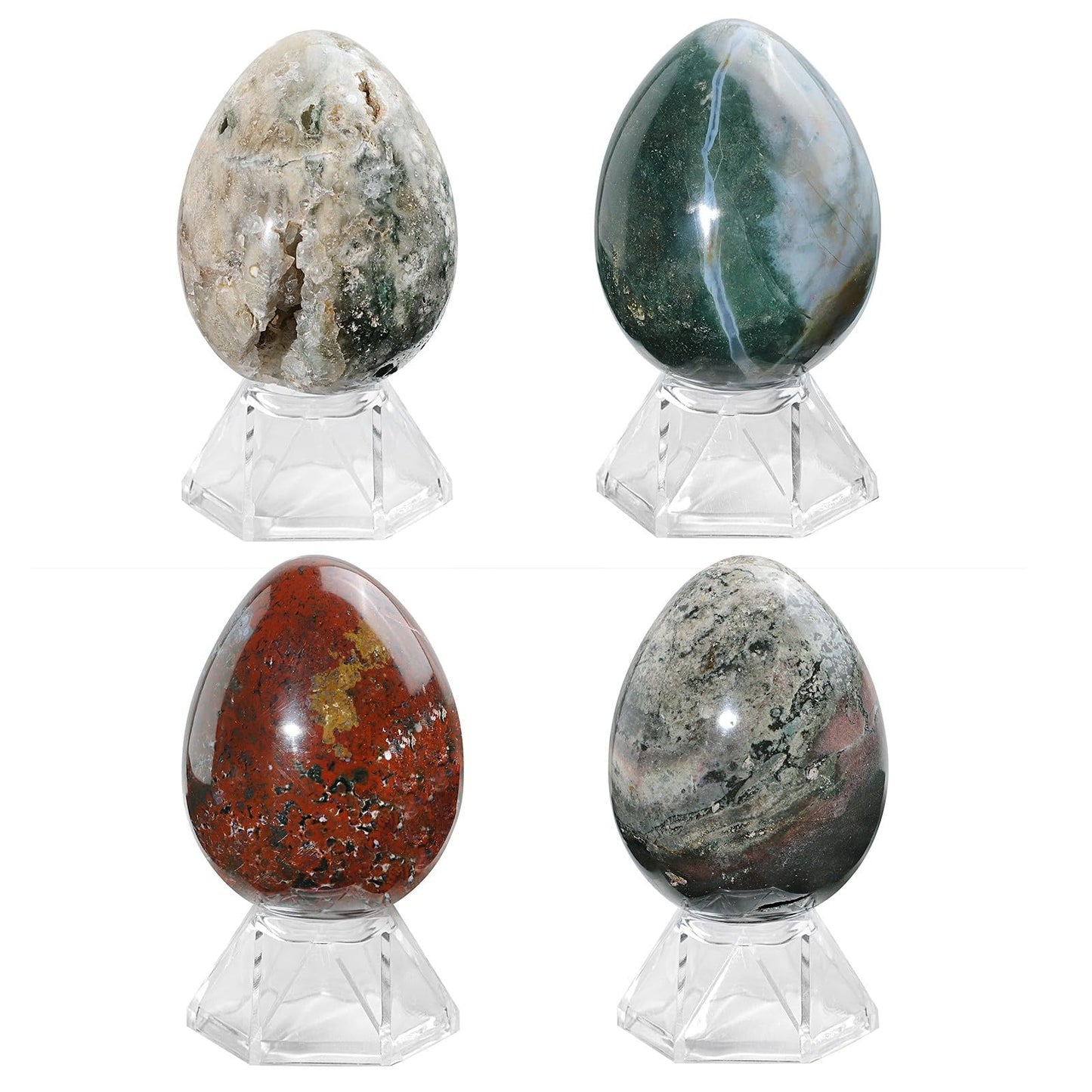 Rockcloud Natural Ocean Stone Egg Sphere with Acrylic Stand Polished Reiki Crystal Sphere Figurine for Easter Blessing& Home Decor, 0.22-0.44 lb