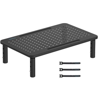 BONTEC Adjustable Monitor Riser for Desk, Ergonomic Metal Stand with 3 Height Levels (100/120/140mm), Mesh Surface for Airflow, Up to 20KG, Computer Stand, Cable Ties Included
