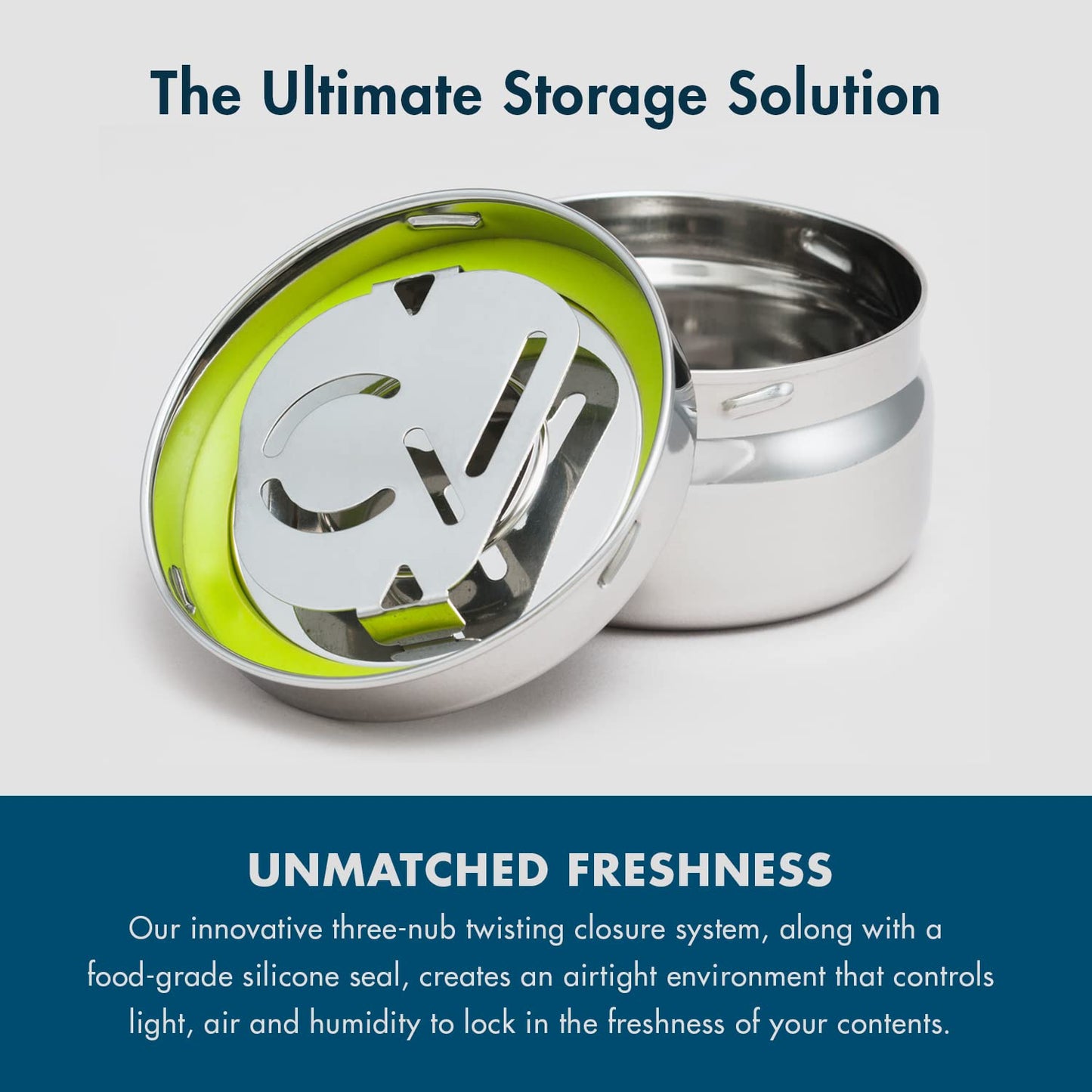 CVAULT | 1/2 oz Twist Top Storage Container | Shatterproof, Air Tight & Light Resistant | Food Grade Stainless Steel | Includes 62% RH 8-gram humidity pack
