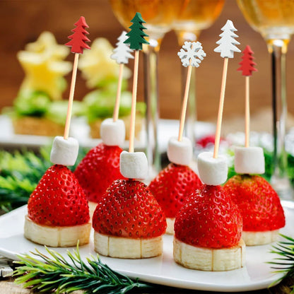 100pcs Red Heart Cocktail Picks 4.7" Long Fruit Sticks Food Toothpicks Sandwich Appetizer Charcuterie Skewers, Handmade of Bamboo Wood, for Birthday, Wedding, Valentines Day Decoration Party Supplies