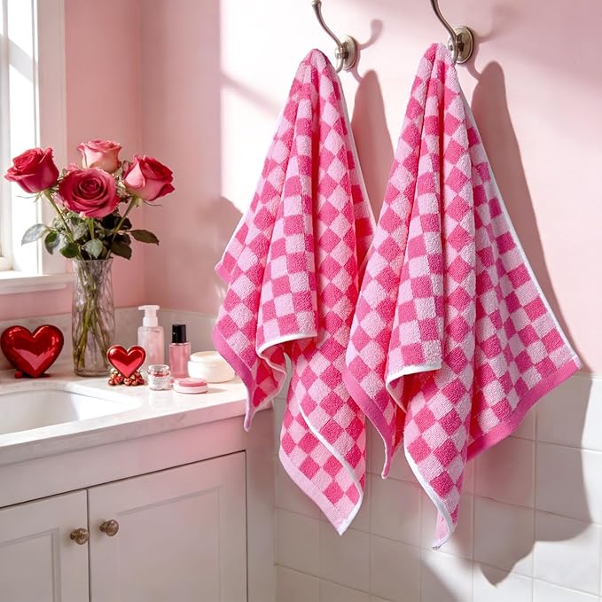 Jacquotha Pink Hand Towels 4 Pack, Cotton Decorative Bathroom Hand Towel &