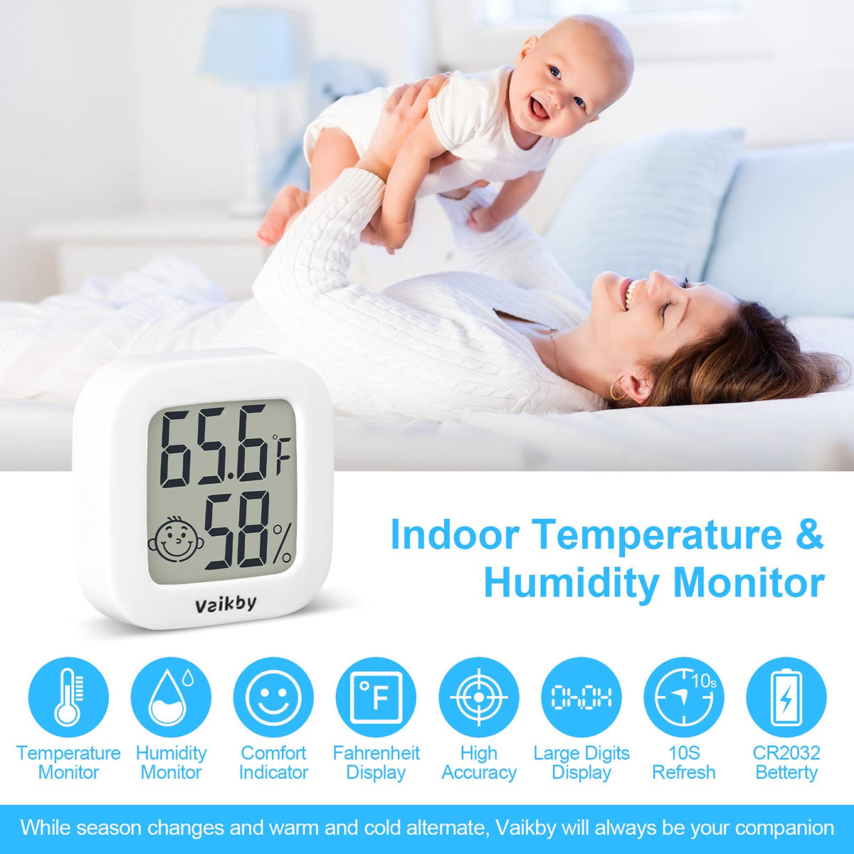 Vaikby Indoor Thermometer 4Pack, Humidity Gauge Meter Digital Hygrometer Room Thermometer for Home, Hight Accurate Temperature and Humidity Monitor for Greenhouse, Reptile, Humidors, Cellar, Office