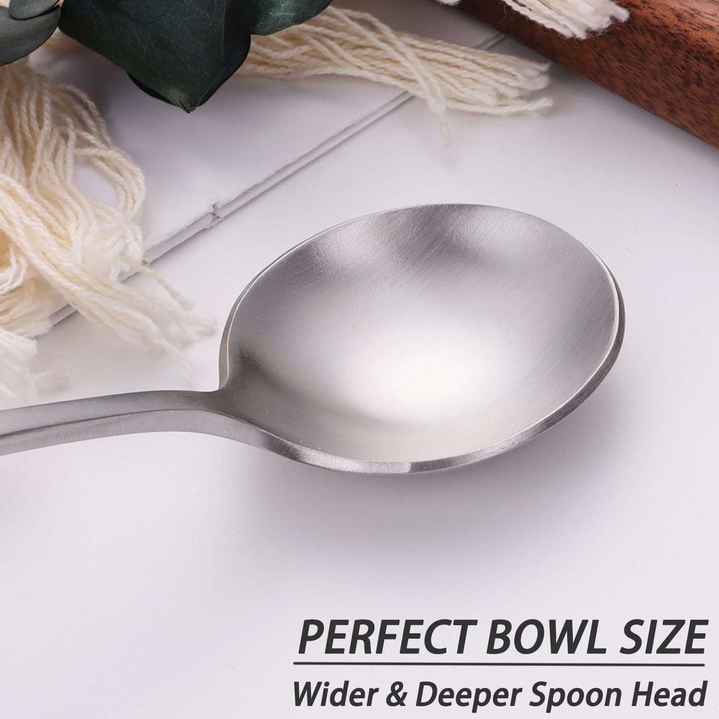 Mafier 7" Elegant Soup Spoons Silverware Set,18/10 Stainless Steel,Matte Satin Finish,Dishwasher Safe(Set of 4,Silver)