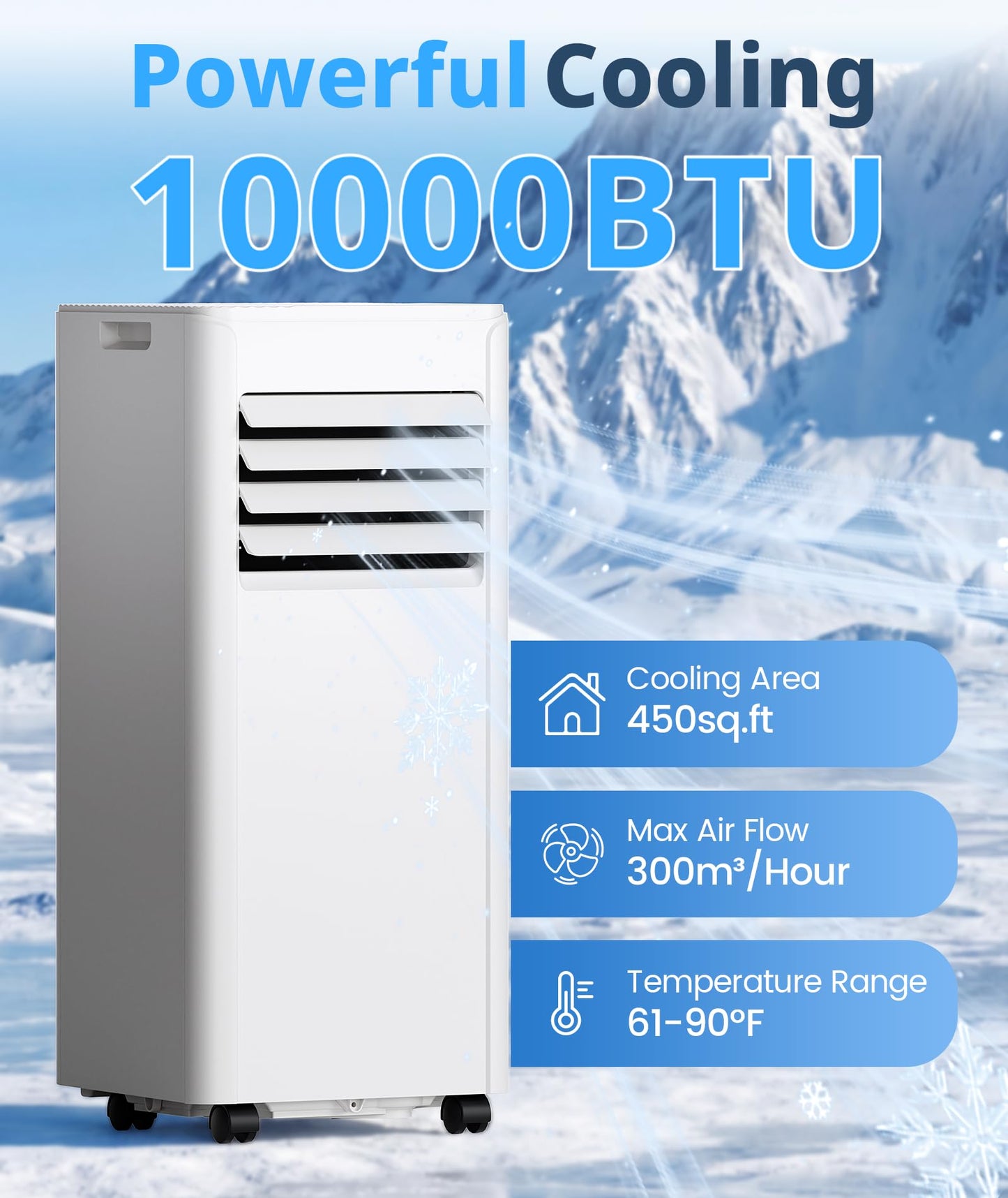 10,000 BTU Portable Air Conditioner, 4-in-1 AC Unit Cools 450 Sq.Ft, Quiet Air Conditioner with Dehumidifier & Fan, LED Display, Remote, 24H Timer, Window Kit for Bedroom Office Dorm