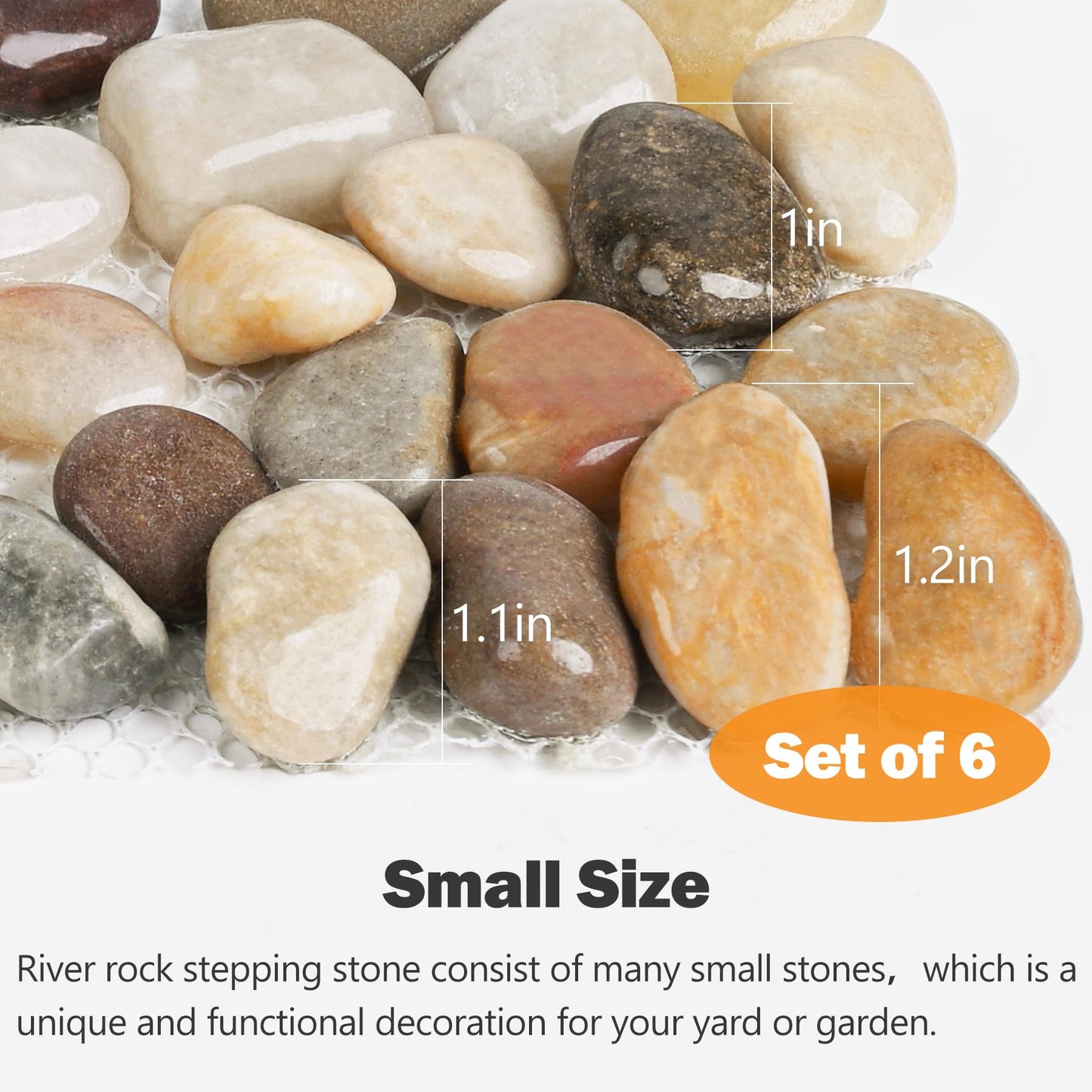 River Rock Stepping Stones Outdoor for Garden Walkway, 6 Pcs 16" L x 6" W Rectangle Shape Paver Step Stones Polished Pebble River Stone Mat for Yard Lawn Patio Pathway Walk Way - Multi-Color