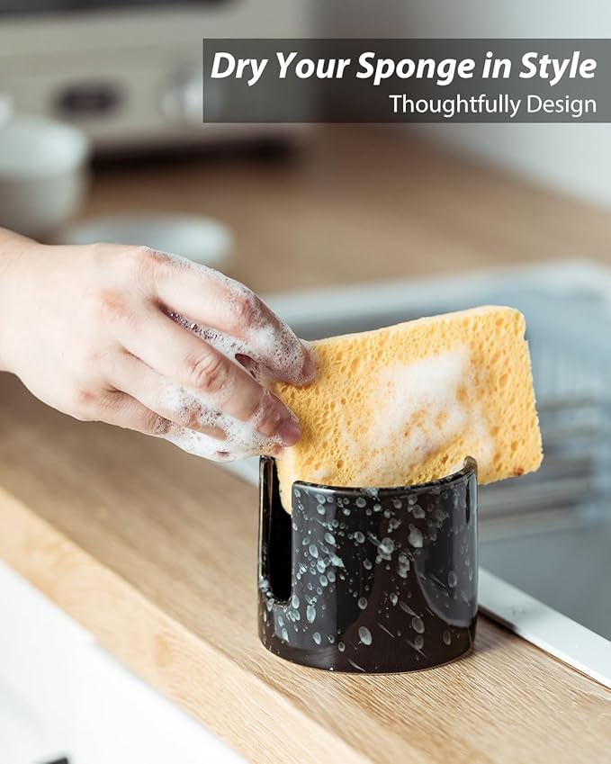 Sponge Holder for Kitchen, Ceramic Sink Caddy Scrub Sponge Rack Dish Rack
