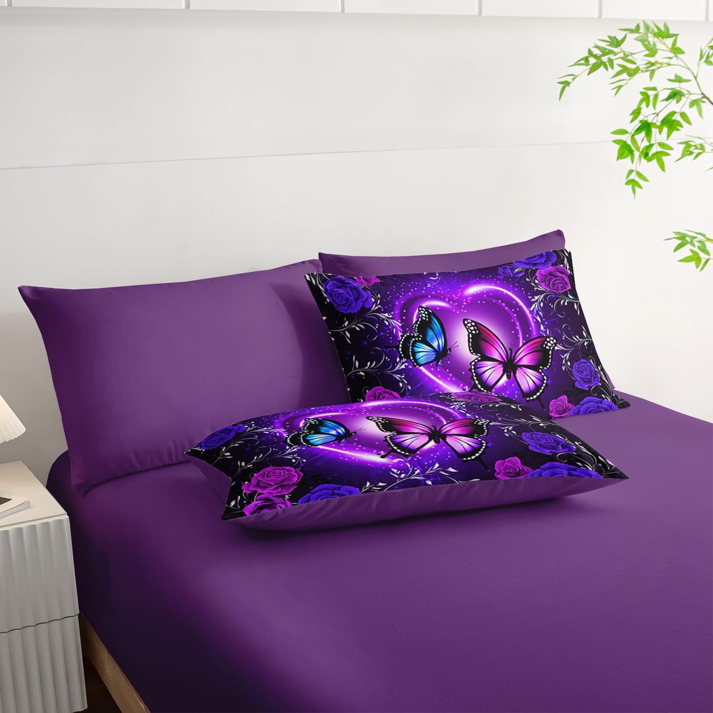 Tuzaovy Purple Butterfly Comforter Set 7 Piece Twin Size Bed in A Bag,Dreamy Butterfly Bedding for Girls Room Decor,Soft Microfiber Comforter with Fitted Sheet,Flat Sheet, Pillowcases & Shams