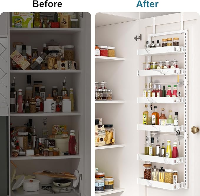 bukfen Over the Door Pantry Organizer, 6-Tier Adjustable Basket Kitchen Pantry