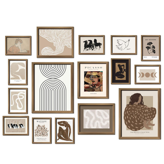 ANERZA 16 PCS Framed Eclectic Wall Art Decor, Modern Maximalist Wall Prints for Bedroom, Vintage Gallery Wall Frame Set, Bauhaus Funky Posters for Home Decor, Retro Abstract Dorm Collage Kit