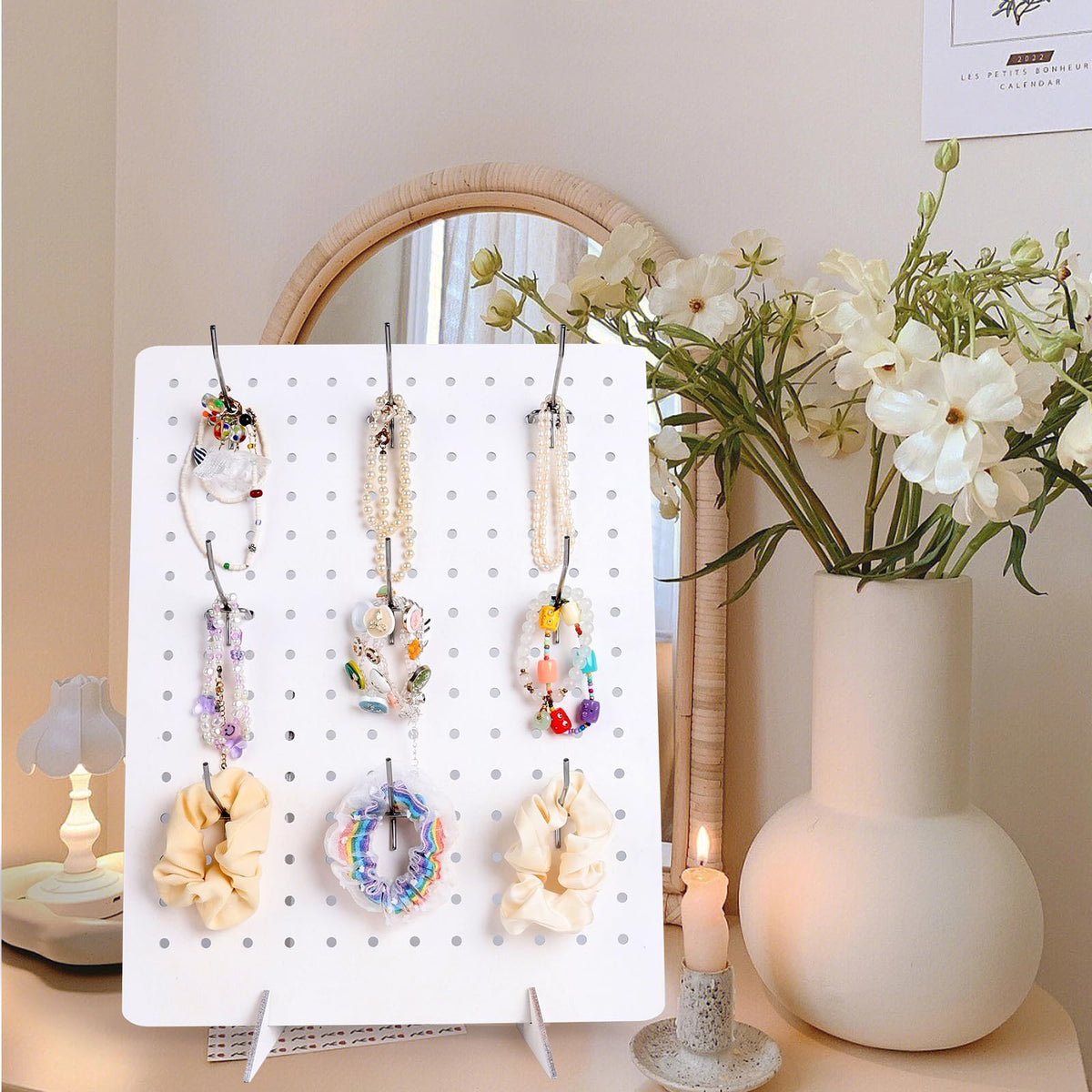 2 Pcs Wooden Pegboard Display Stand with 20 Pcs Metal Hooks for Craft Shows 17" X 13" Jewelry and Key Ring Retail Display Racks Retail Rack Pegboard Display Board for Selling Peg Board Rack Organizer