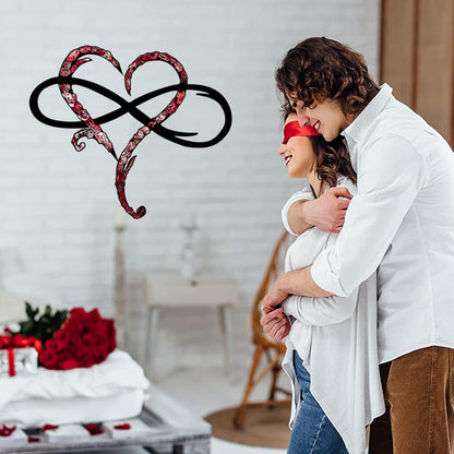 Infinity Heart Wall Decor, Unique Infinity Heart Metal Wall Art Decor Love Sign Steel Wall Plaques Bedroom Ornaments for Home Wedding Decor, Room Living Room Decoration (Red Black, 23.6x20.6inch)