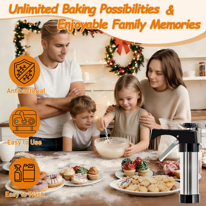 45PCS Cookie Press Gun Kit:Bake Churros,Cookies&Donuts with Stainless Steel Cookie Shooter,Decorating Baking Tools with Cookie Disc,Cleaning Brushes,Piping Bag for Baker,Mothers Day Gift for Baker