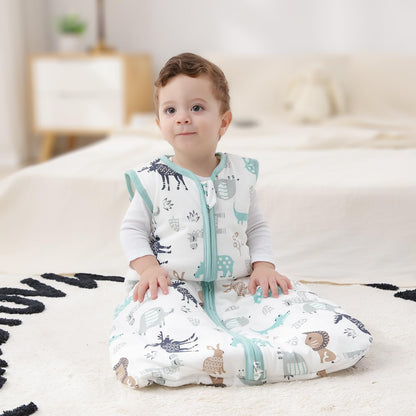 Mosebears Baby Winter Sleeping Bag 2.5 Tog,Toddler Sleep Sack Wearable Blanket 100% cotton baby sleeping bag for Babies 0-24 Months(Blue Zoo,18-24 Months)