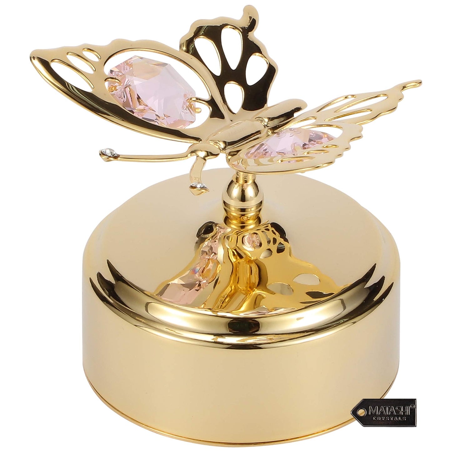 Matashi Christmas Music Box – 24K Gold Plated Butterfly Figurine with Crystals, Plays “Memory” – Elegant Tabletop Showpiece for Christmas, Valentine’s Day, Mother’s Day