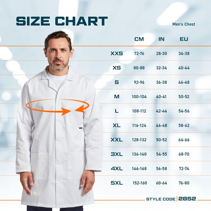 Portwest 2852 Standard Lab Coat Kingsmill Polycotton Professional Protective Workwear Concealed Stud 3 Pocket Storage Durable Comfortable Non-Shrinking, White, S