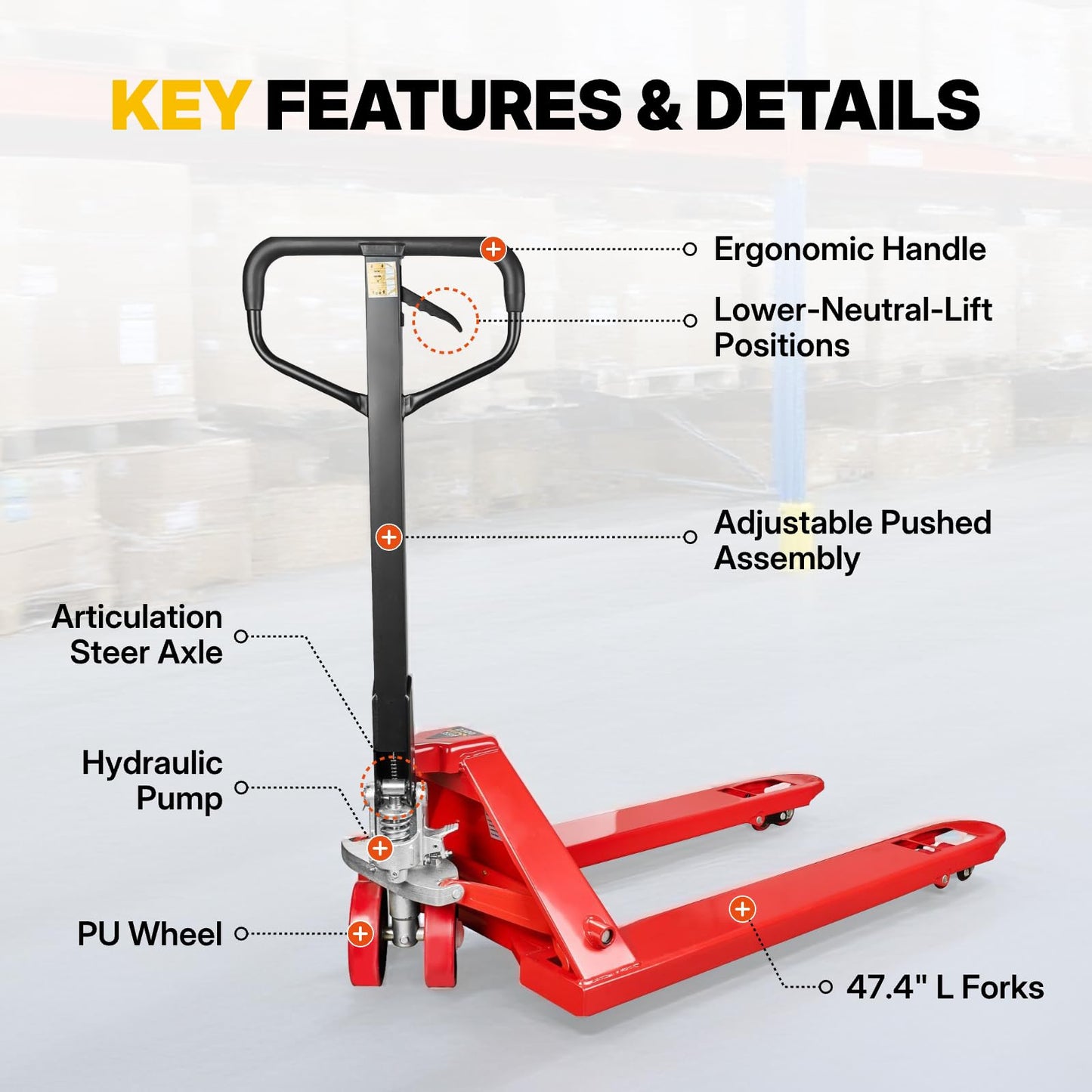NORTHSKY Standard Manual Pallet Jack, 27" W x 48" L, 5500lbs Capacity for Warehouse, Workshop