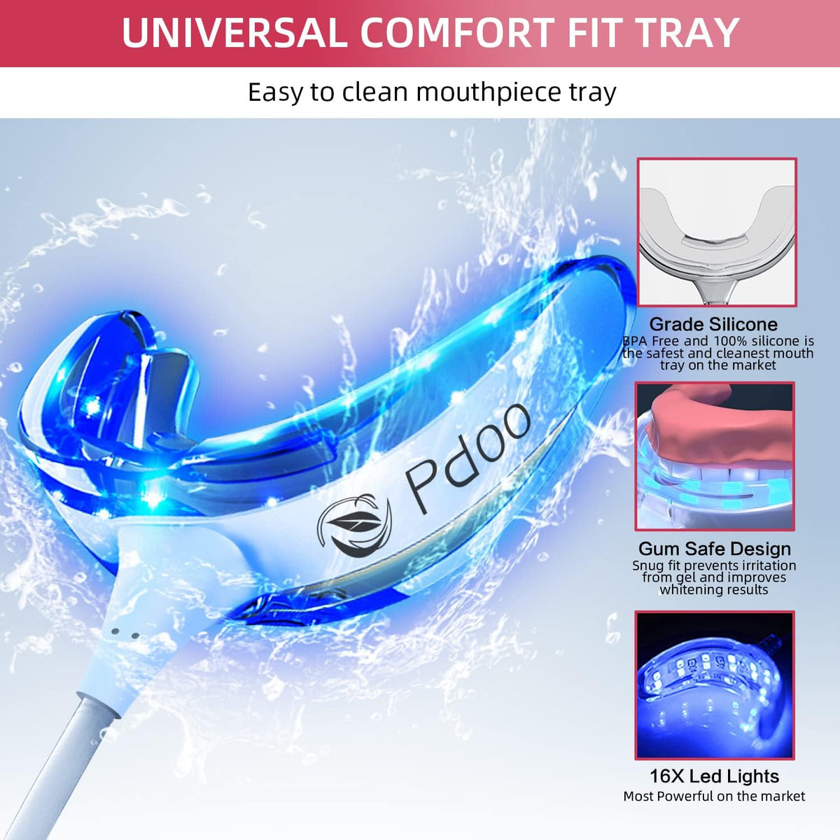 Pdoo Teeth Whitening Kit with LED Light for Sensitive Teeth, Fast Results for Brightening at Home, Teeth Whitening Gel Helps Remove All Kinds of Stains
