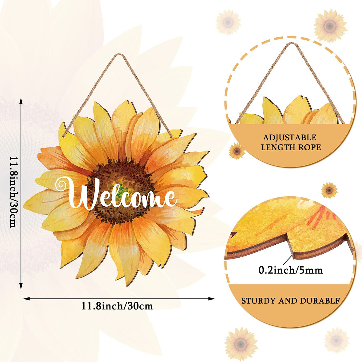 Sunflower Welcome Wood Door Hanger 12 Inch