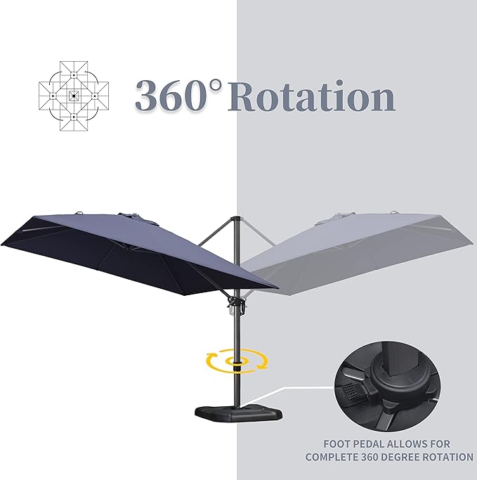 PURPLE LEAF 10' X 13' Patio Umbrella with Base Outdoor Cantilever Rectangle Offset Umbrella with 360-degree Rotation for Garden Deck Pool Patio Navy
